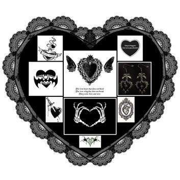 heart collage images of various black heart shapes combined into a bigger heart collage